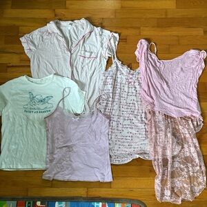 Woman’s Pink and White cozy lounge tops and Pajama Set bundle medium cute